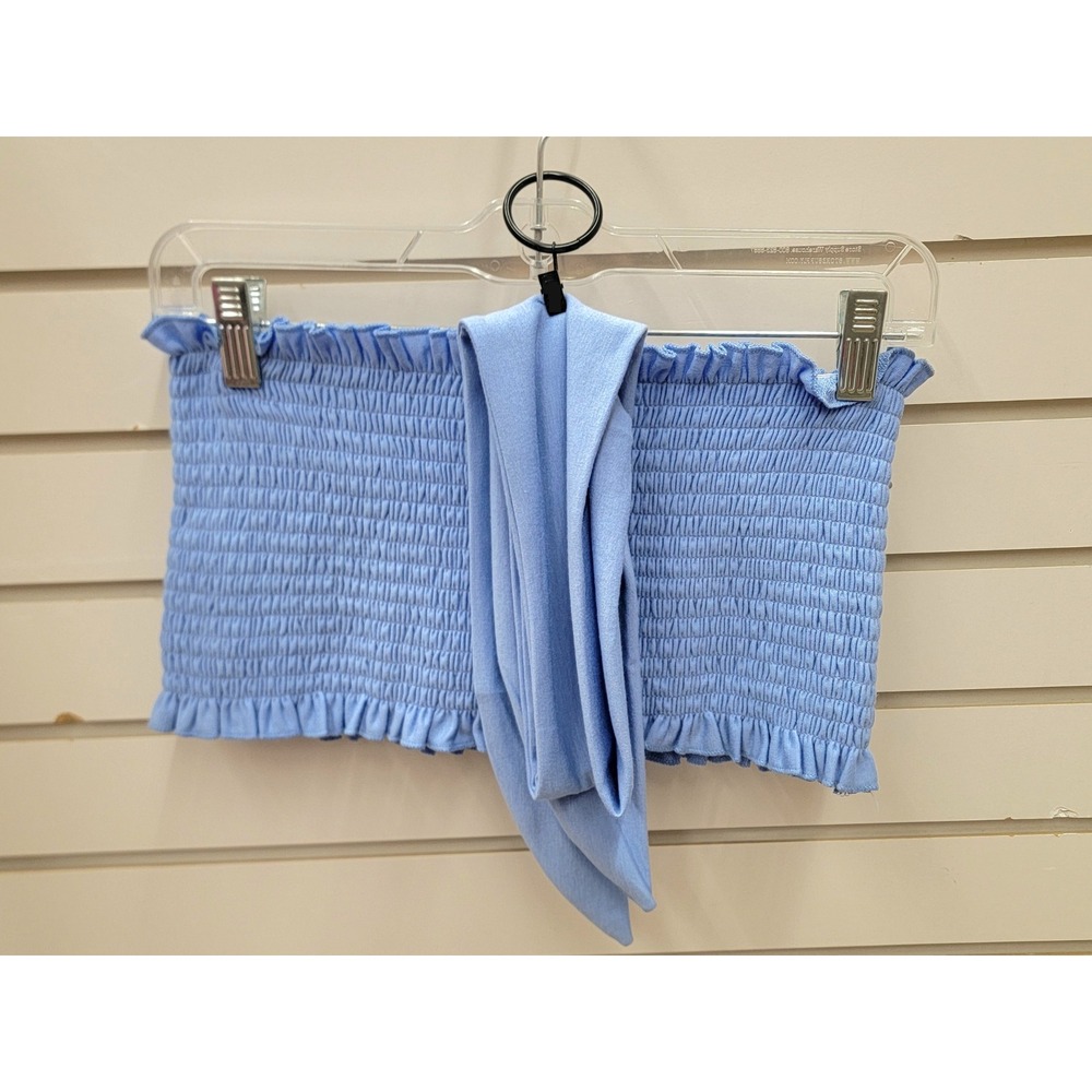 New Zenana Periwinkle Spring Blue Smocked Tube Top Bandeau Shirt Small - Picture 2 of 4
